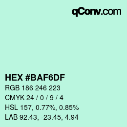 Color code: HEX #BAF6DF | qconv.com