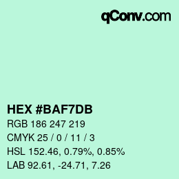 Color code: HEX #BAF7DB | qconv.com