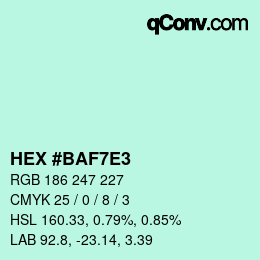 Color code: HEX #BAF7E3 | qconv.com