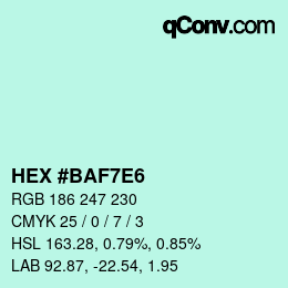 Color code: HEX #BAF7E6 | qconv.com