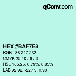 Color code: HEX #BAF7E8 | qconv.com