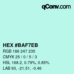 Color code: HEX #BAF7EB | qconv.com