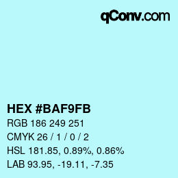 Color code: HEX #BAF9FB | qconv.com