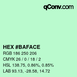 Color code: HEX #BAFACE | qconv.com