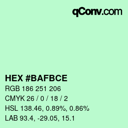 Color code: HEX #BAFBCE | qconv.com
