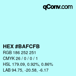 Color code: HEX #BAFCFB | qconv.com