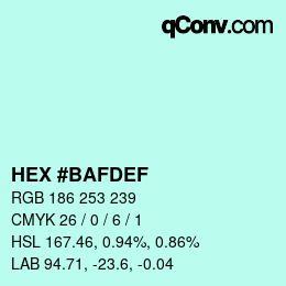 Color code: HEX #BAFDEF | qconv.com