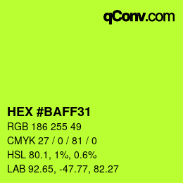 颜色代码: HEX #BAFF31 | qconv.com
