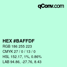 Color code: HEX #BAFFDF | qconv.com