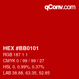 Código de color: HEX #BB0101 | qconv.com