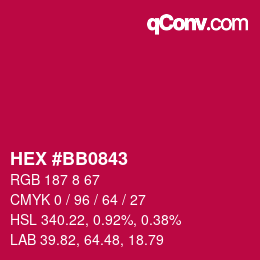 颜色代码: HEX #BB0843 | qconv.com