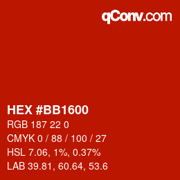 Código de color: HEX #BB1600 | qconv.com