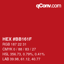 Code couleur: HEX #BB161F | qconv.com