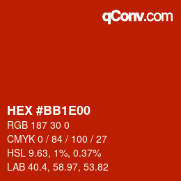 Code couleur: HEX #BB1E00 | qconv.com