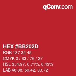 颜色代码: HEX #BB202D | qconv.com