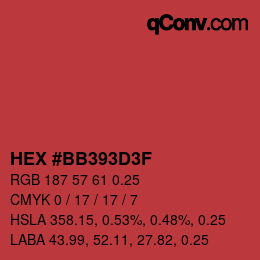 颜色代码: HEX #BB393D3F | qconv.com