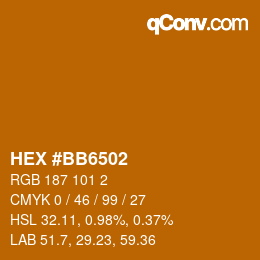 颜色代码: HEX #BB6502 | qconv.com