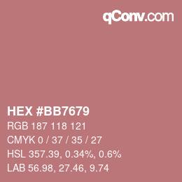 Code couleur: HEX #BB7679 | qconv.com