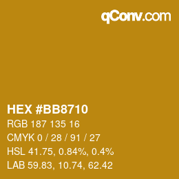 颜色代码: HEX #BB8710 | qconv.com