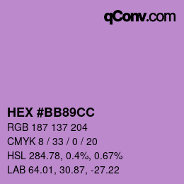カラーコード: HEX #BB89CC | qconv.com