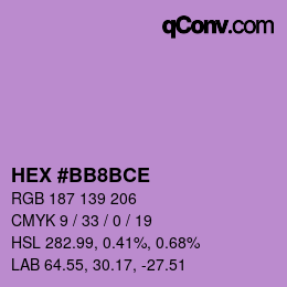 カラーコード: HEX #BB8BCE | qconv.com