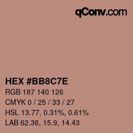 カラーコード: HEX #BB8C7E | qconv.com