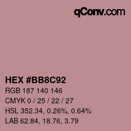 Farbcode: HEX #BB8C92 | qconv.com