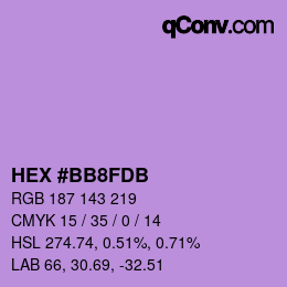 颜色代码: HEX #BB8FDB | qconv.com