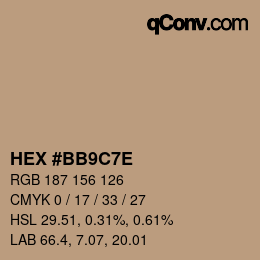 Farbcode: HEX #BB9C7E | qconv.com