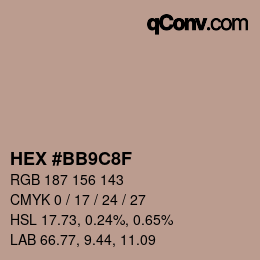 Color code: HEX #BB9C8F | qconv.com