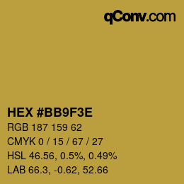 Color code: HEX #BB9F3E | qconv.com