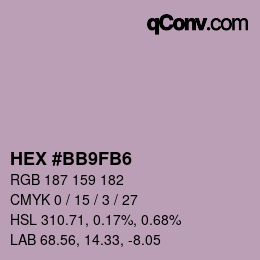 颜色代码: HEX #BB9FB6 | qconv.com