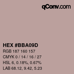 Color code: HEX #BBA09D | qconv.com