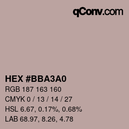 カラーコード: HEX #BBA3A0 | qconv.com