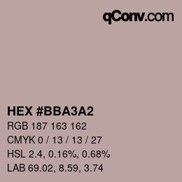 カラーコード: HEX #BBA3A2 | qconv.com