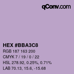 颜色代码: HEX #BBA3C8 | qconv.com