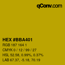 颜色代码: HEX #BBA401 | qconv.com