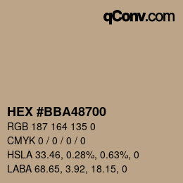 Color code: HEX #BBA48700 | qconv.com