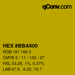 颜色代码: HEX #BBA600 | qconv.com