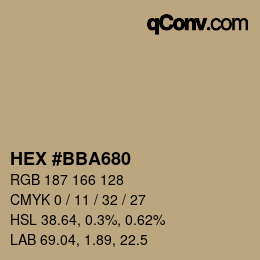 Color code: HEX #BBA680 | qconv.com