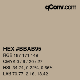 颜色代码: HEX #BBAB95 | qconv.com