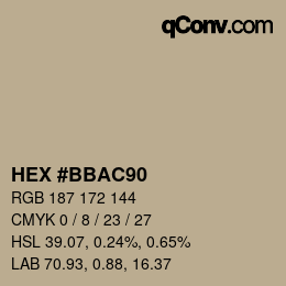颜色代码: HEX #BBAC90 | qconv.com