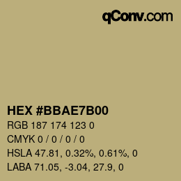 Color code: HEX #BBAE7B00 | qconv.com