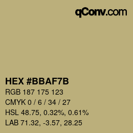 Color code: HEX #BBAF7B | qconv.com