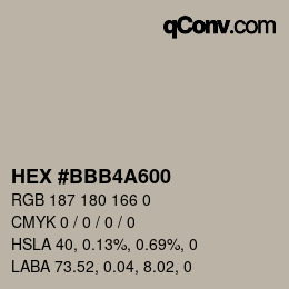 颜色代码: HEX #BBB4A600 | qconv.com