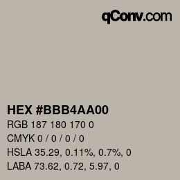 Color code: HEX #BBB4AA00 | qconv.com