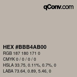 Color code: HEX #BBB4AB00 | qconv.com