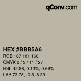 Color code: HEX #BBB5A6 | qconv.com