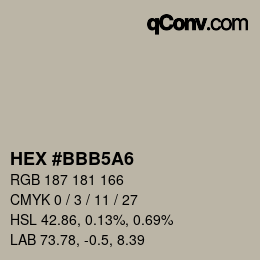 Color code: HEX #BBB5A6 | qconv.com