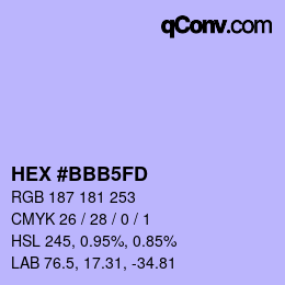 颜色代码: HEX #BBB5FD | qconv.com
